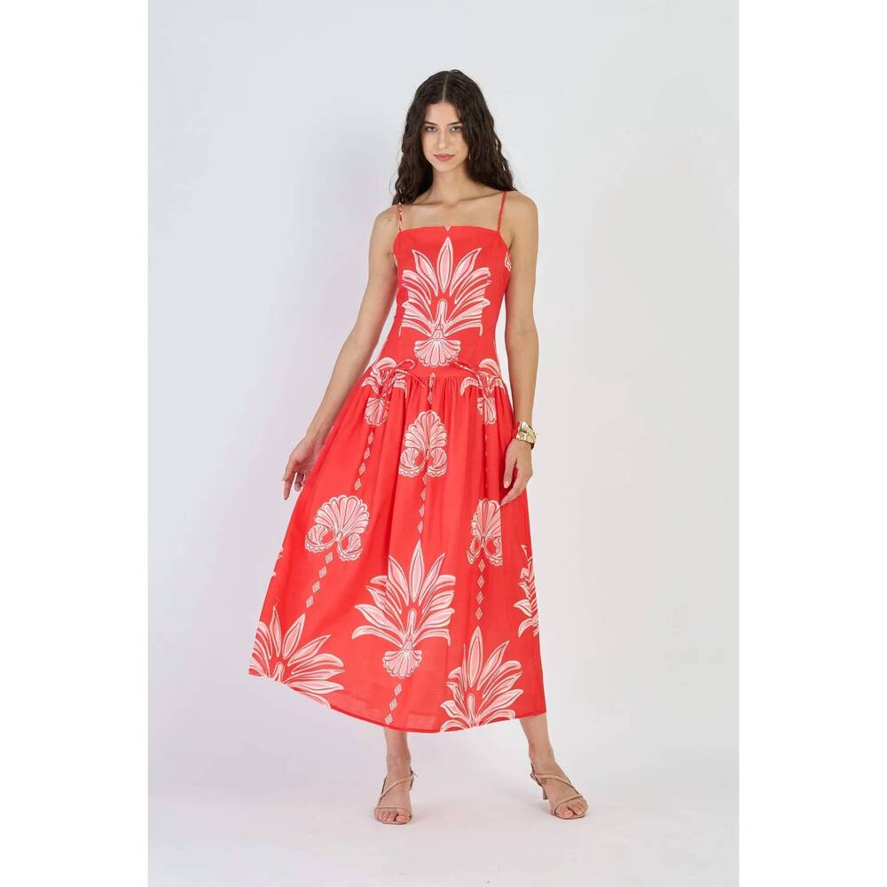 NEW BEYOND BY VERA lucy midi dress in palm springs rouge